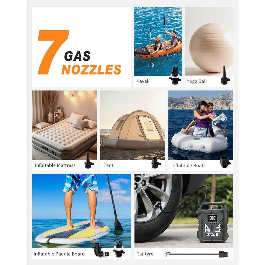 Paddle Board Pump Electric SUP Pump, Dual Stage Fast Inflation amp AutoOff with 12V DC Car Connector for Paddleboard, Tire, Boat