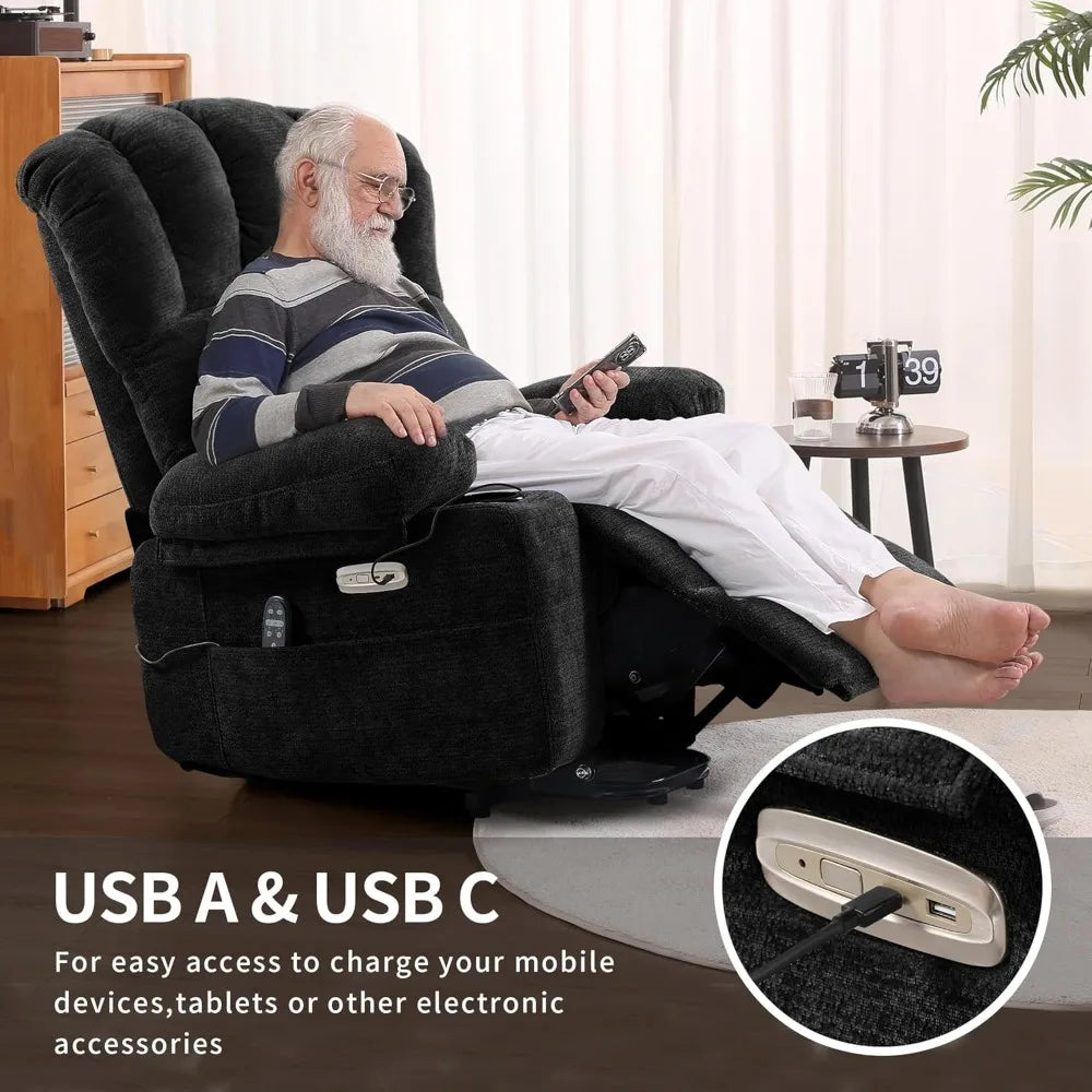 Electric Power Lift Recliner Chair with Heat & Massage, Shell Backrest for Elderly (Dark Gray)