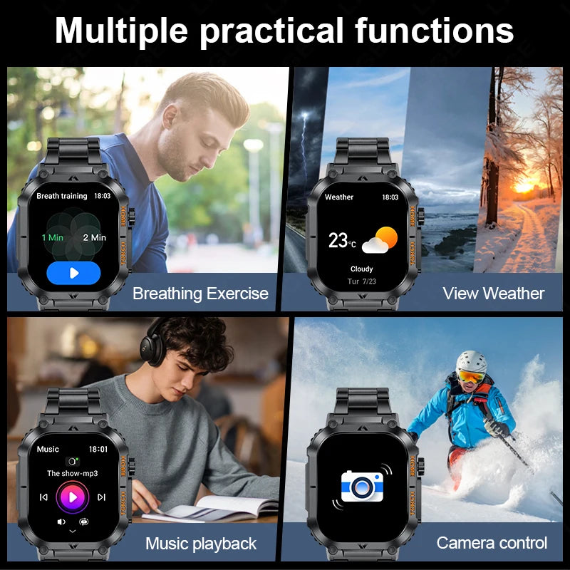 LIGE Men Smart Watch LED Flashlight Compass Watches 3ATM Waterproof 2.02'' HD Screen Military Sport Smartwatch 2025 Reloj Hombre