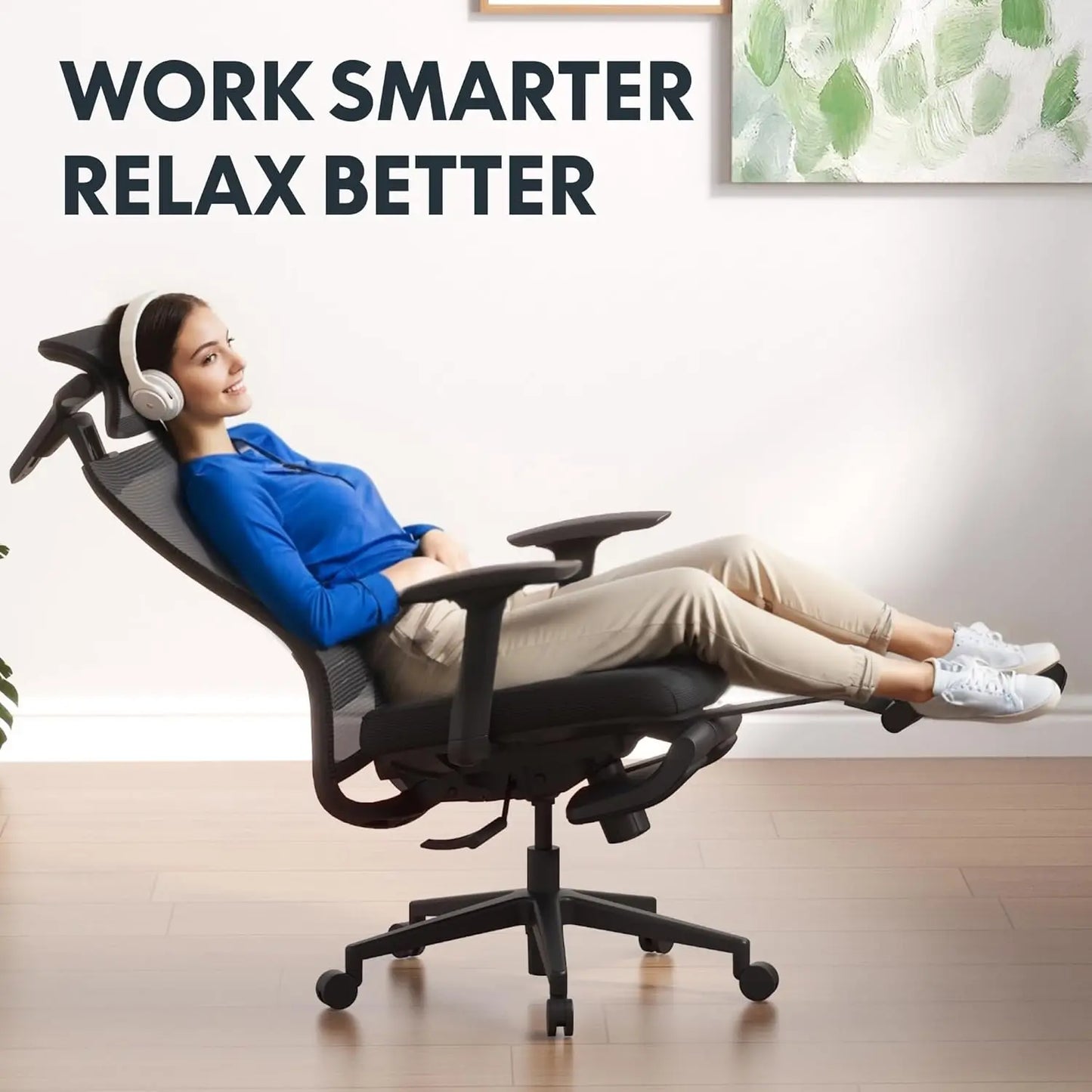 Cloud Ergonomic Office Chair with Footrest, Home Office Desk Chairs, with Adjustable Lumbar Support/3D Headrest/Reliable Base