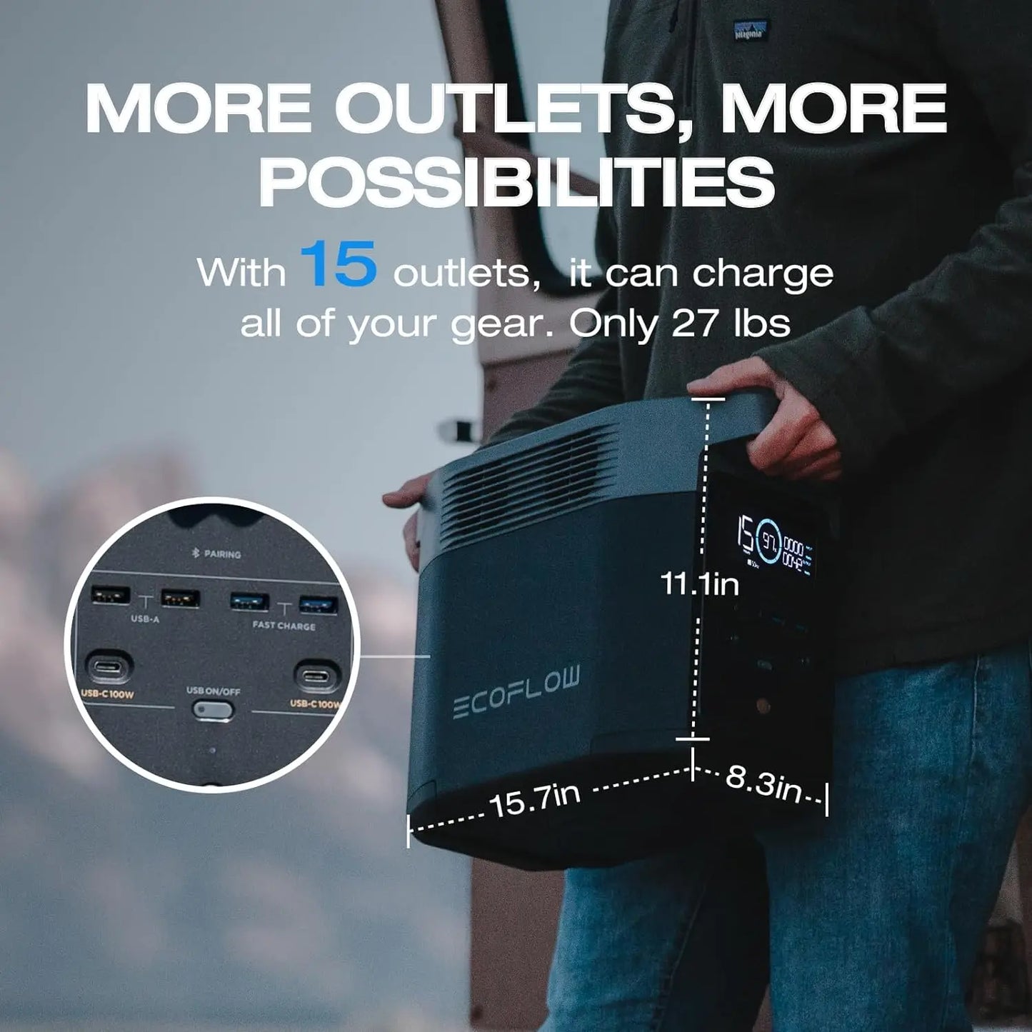 ECOFLOW Portable Power Station DELTA 2, 950Wh LiFePO4 (LFP) Battery, 1800W AC/100W USB-C Output, Solar Generator