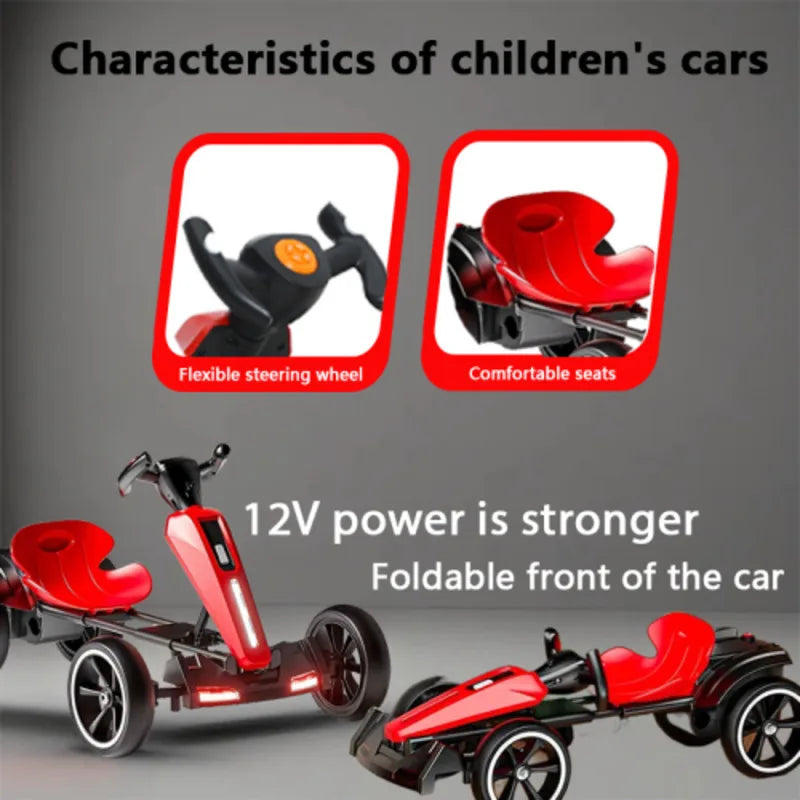 Kids 12V Electric Pedal Folder Go Kart Outdoor Ride On Toy Adjustable Seat Non Slip EVA Wheels Boys Girls Aged