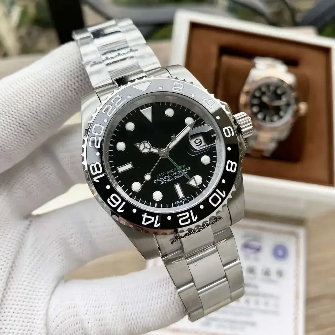 40mm Yellow Gold NH34 GMT Automatic Watch For Men Ceramics Grey Black Bezel Sapphire Glass Luminous Dial Waterproof