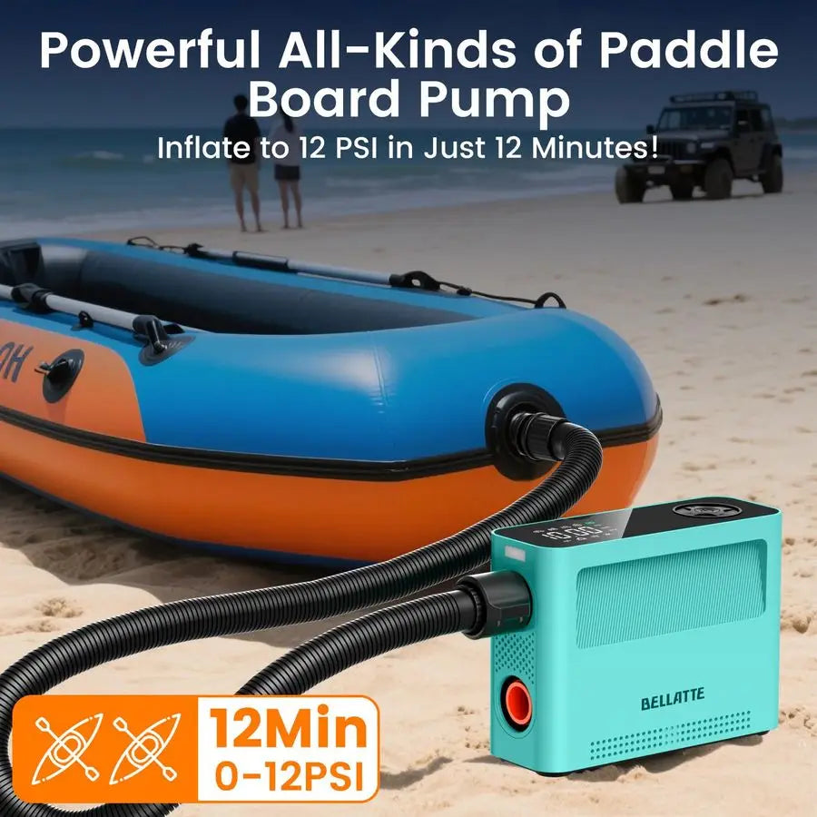 Paddle Board Pump 150PSI 4X Faster SUP Pump, Auto Air Compressor for SUP, Car Tires, Bike, Ball, Kayak, Tent, Float Portable amp