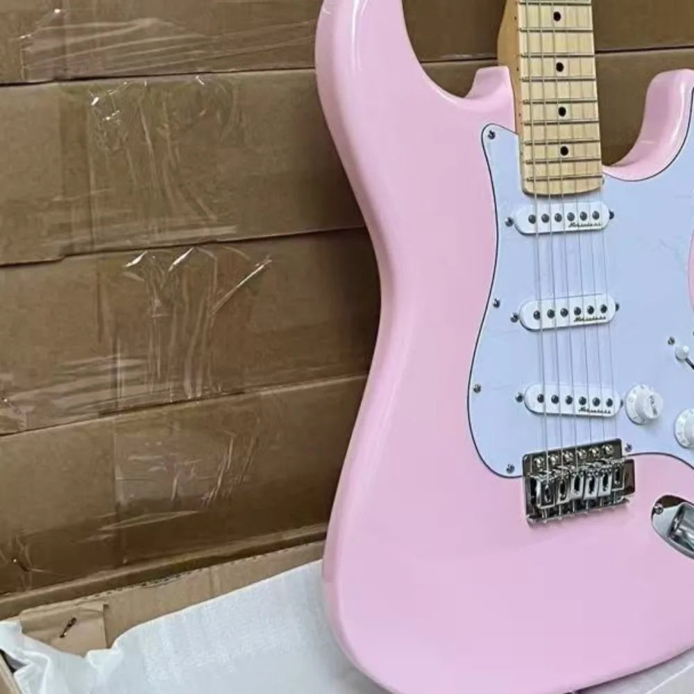 Free Shipping Handcrafted Pink ST Electric Guitar 21 Frets SSS Pickups Ideal for Beginners Pro Musicians