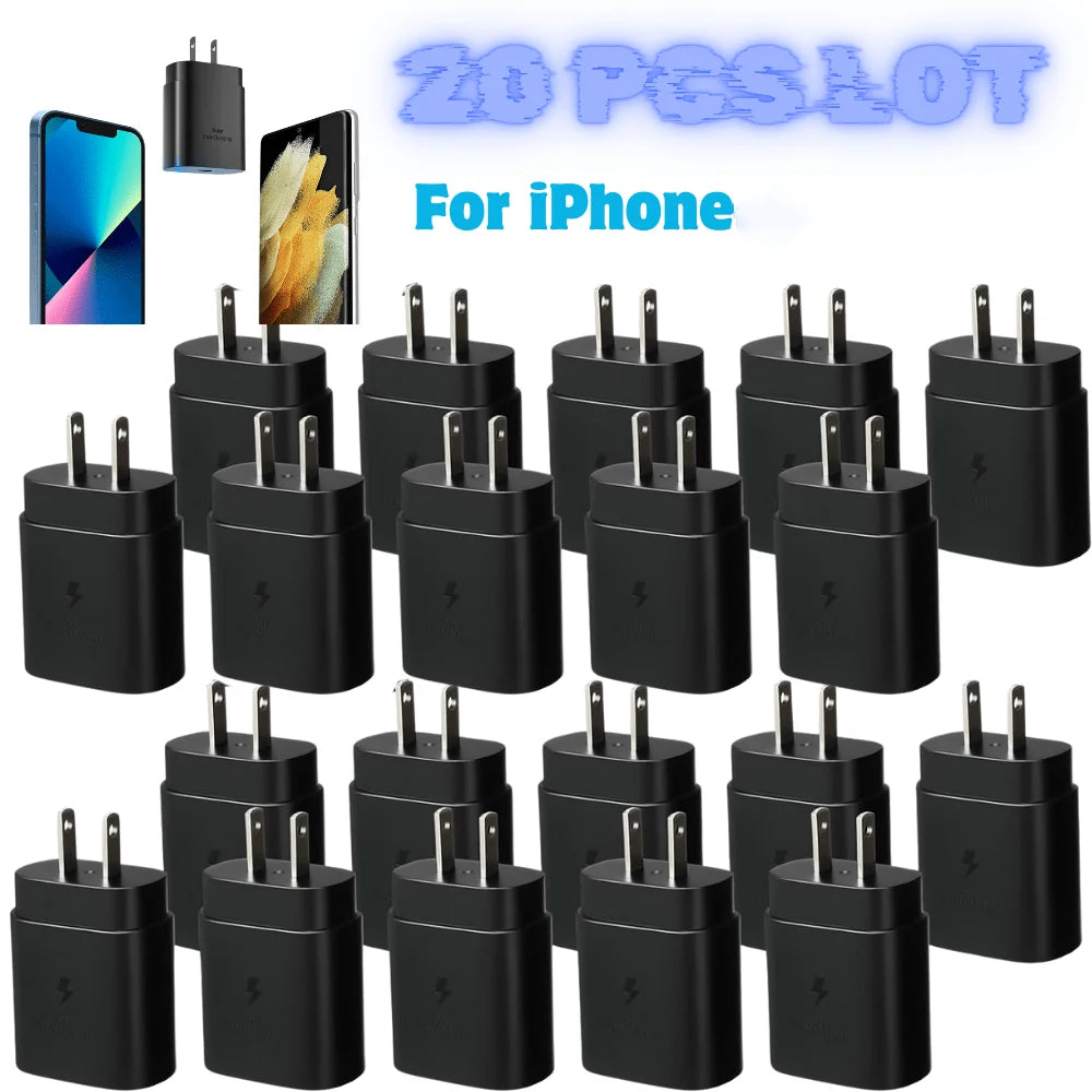 20-Pack 25W PD USB-C Wall Charger Adapter, Fast Charging Power Supply with US Plug, Compatible with iPhone & Samsung