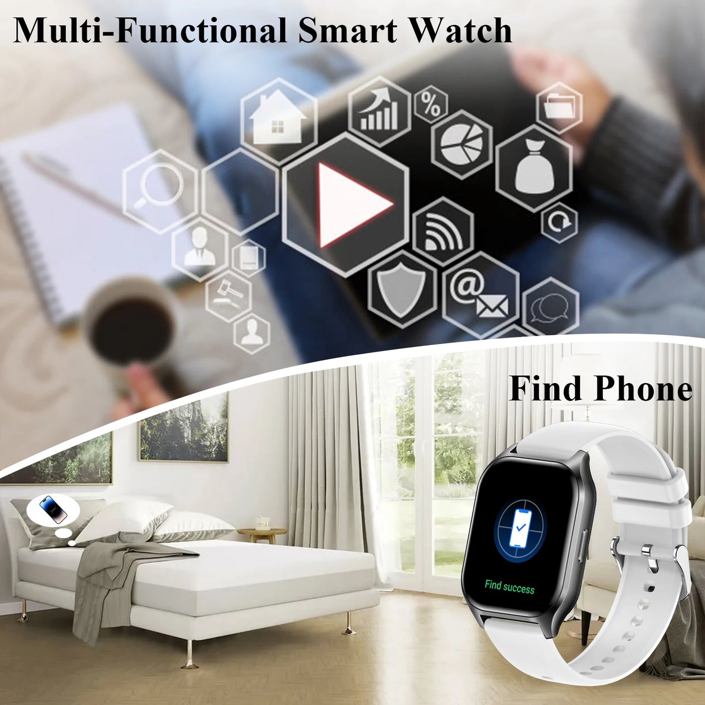 Touch Screen Sports Smart Watch With Make/Answer Call,Message Alerts,Fitness Tracking,Voice Assistant Smart Watch For Women/Men