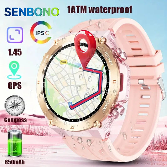 SENBONO 2025 Built-in GPS Women's Smart Watch Bluetooth Call 1ATM Waterpro Military Sports Fitness Tracker Smartwatch for Women