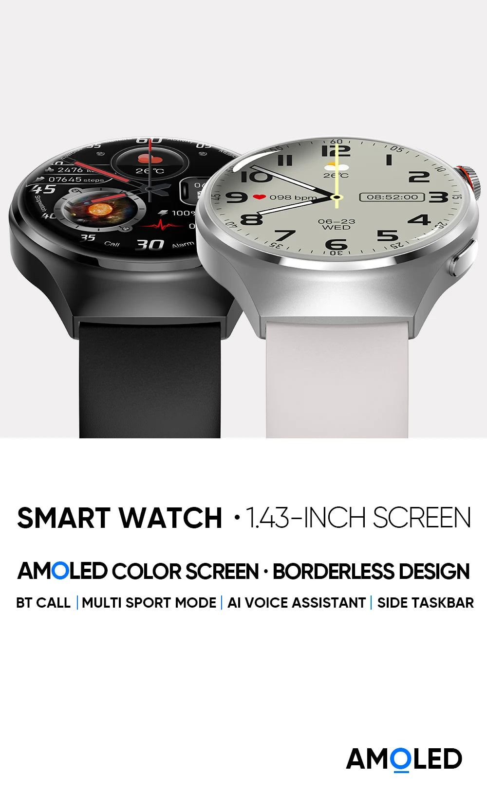 Men's Intelligent Dual Mode Bluetooth Calling Watch AMOLED 1.43 inches 466 * 466 HD Full Touch Large Screen Smart Watch 2024