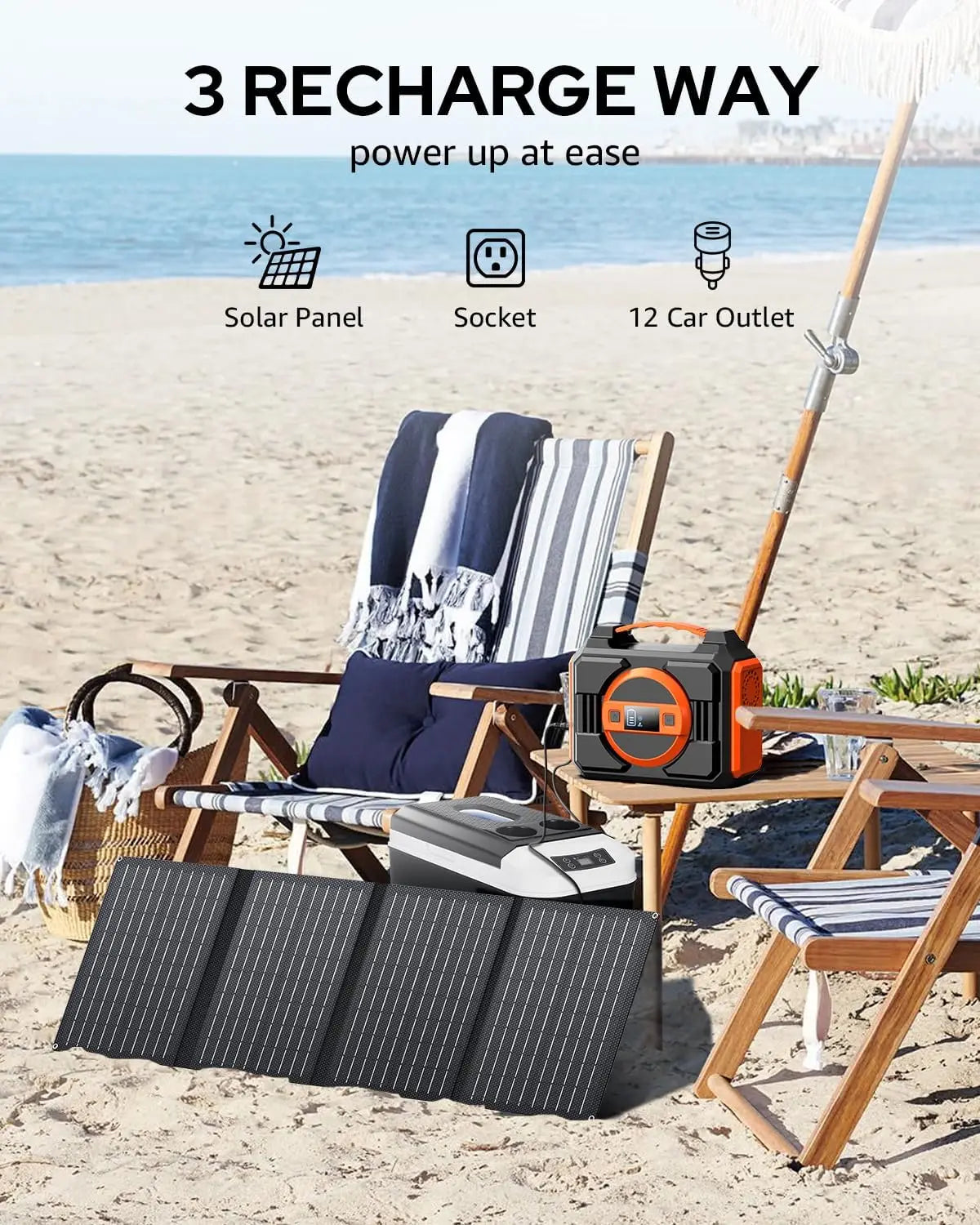 300W Portable Solar Generator with 40W Panel, 220Wh Power Bank, AC Outlet for Camping and Home Use
