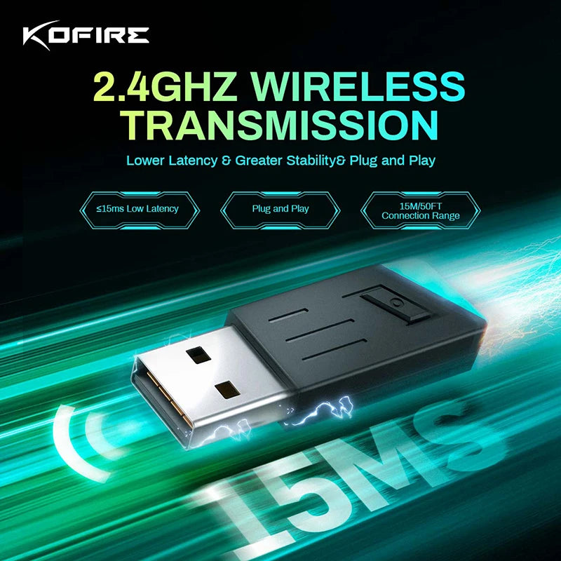 Kofire UG-06 Gaming Headset Low Latency 2.4G Bluetooth Wireless Headphones with Mic RGB Gradient Light Wired for PC PS5 Switch