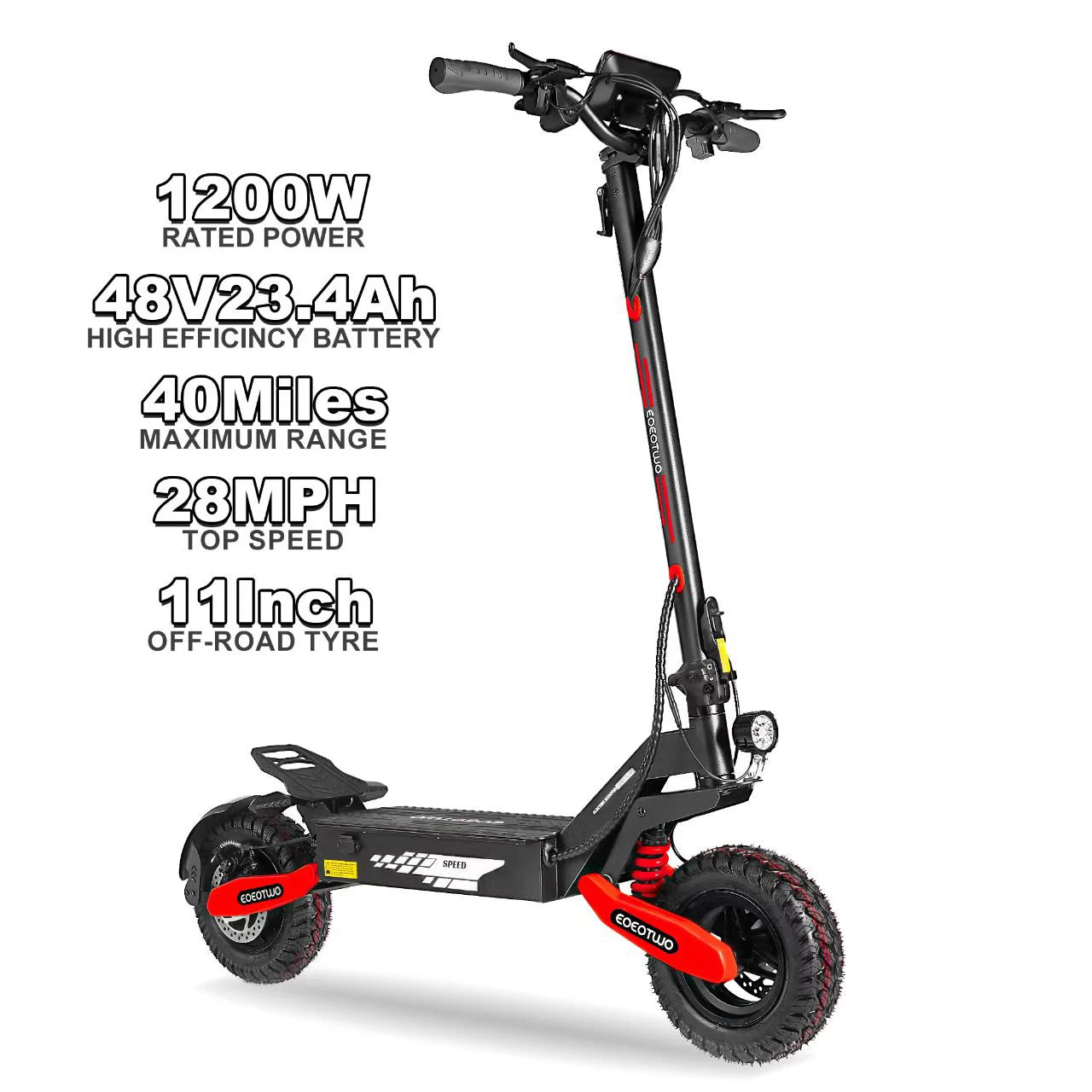 EOEOTWO GT06 Electric Scooter Adults,1200W Motor,E-Scooter 28Mph&40Miles Range,11'' All-Terrain Tire Scooter+1 Year Warranty