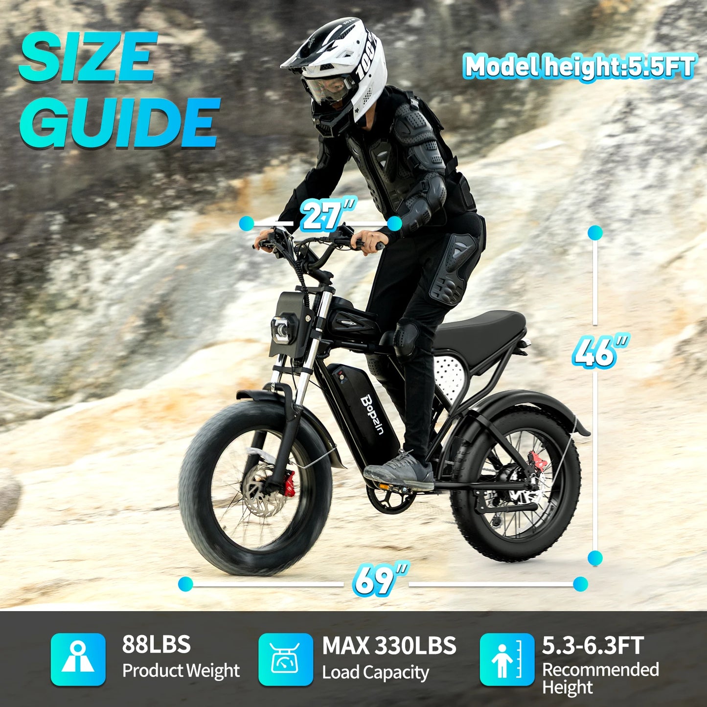 BOPZIN M22 Electric Bike 1500W 33MPH 48V 20AH 20x4.0" Fat Tire Dirt Bike Shimano 7-Speed E-Bike for Adults Commuter Motorcycle