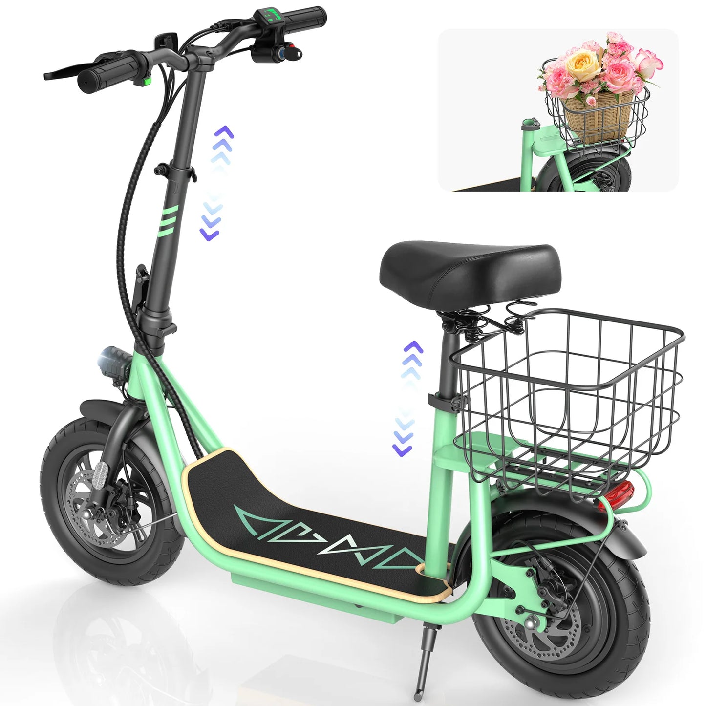 CAROMA Peak 1200W Motor Electric Scooter with Seat,Max 30 Miles Range,Foldable Scooter for Adult Commuting,1 Year Warranty