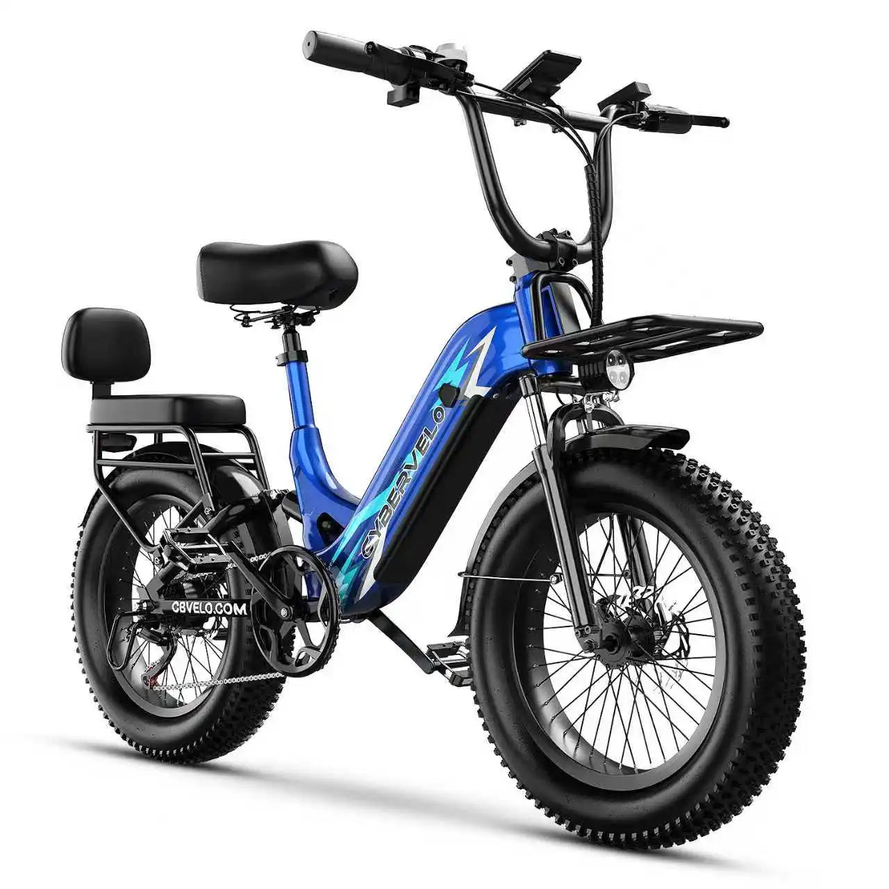 Cybervelo Step-Thru Electric Bike for Adults and Youths, 48V 20AH Removable Battery, 30+MPH, 20" Fat Tire 7-Speed Commuter EK12