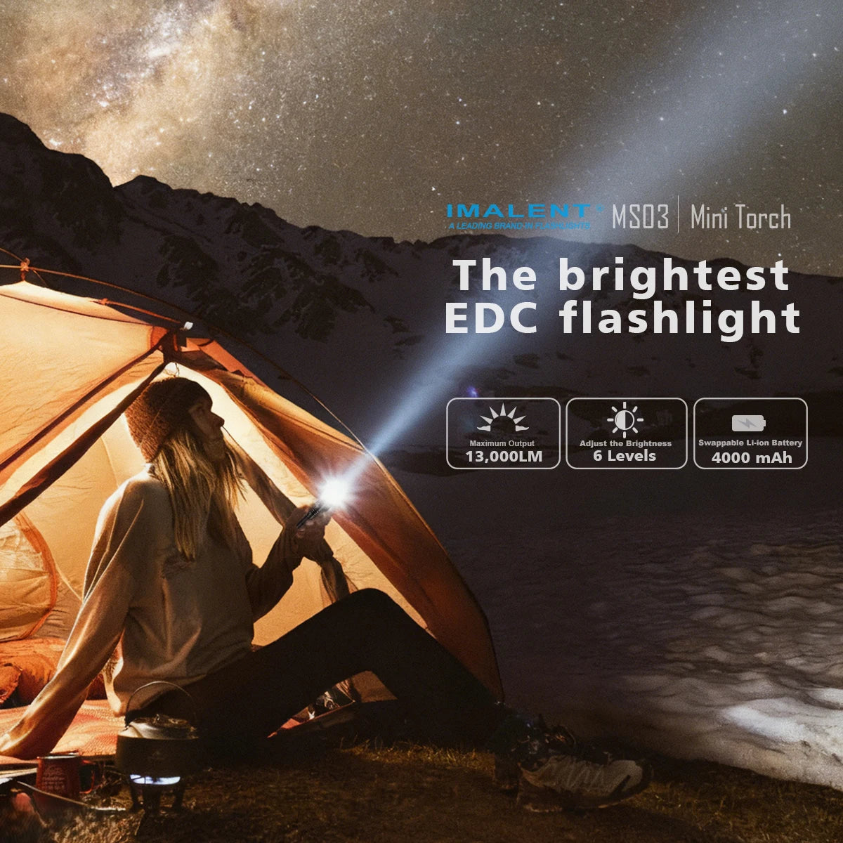 IMALENT MS03 EDC Flashlight 13000 Lumens Rechargeable Handheld Torch for Adventure Mountain Climbing Outdoor Exploration