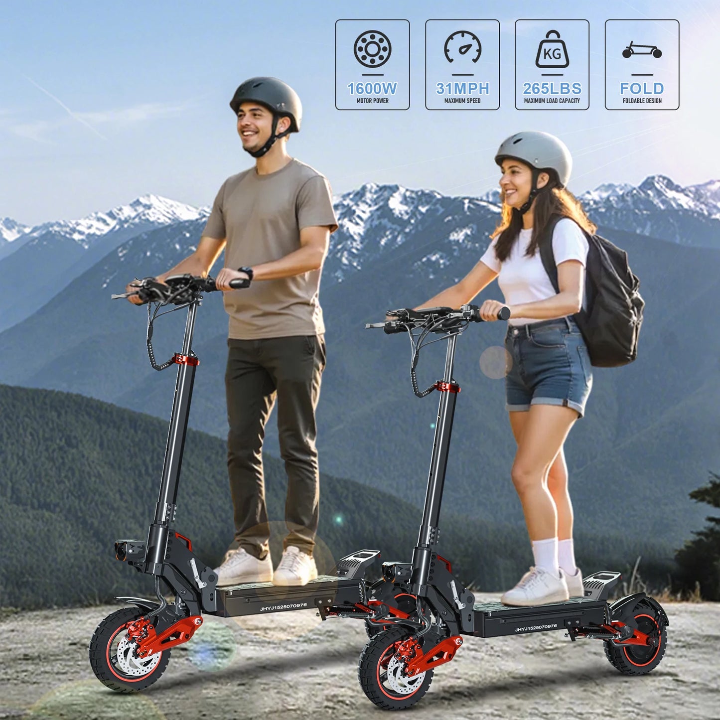 Electric Scooter 1600W Motor 48V18AH Battery E-Scooter Dual Disc Brakes 10inch Off-road Tire Maximum Speed 50KM/H City EScooters