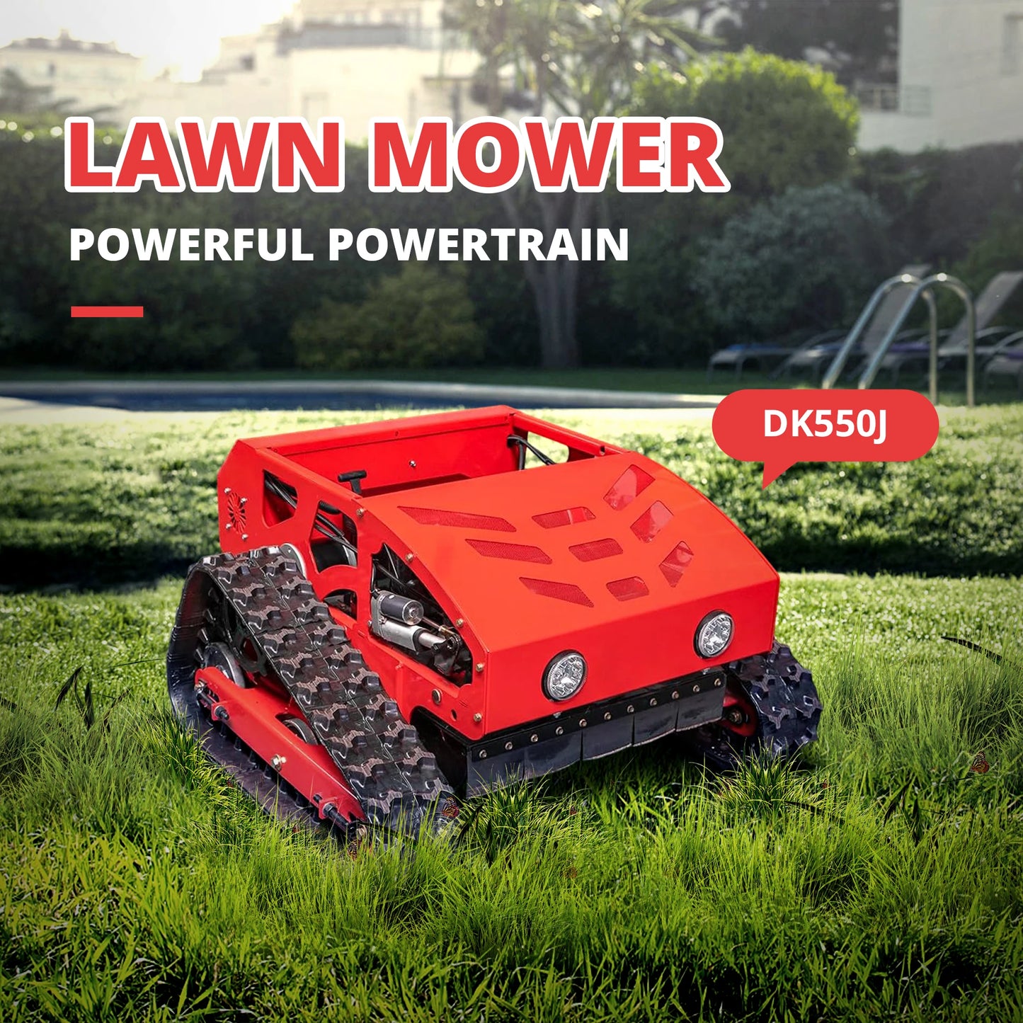 Remote Control Lawn Mower with Gas Engine, 4WD, 45° Slope Climb, 550mm Cutting Width – Ideal for Large Gardens & Farms