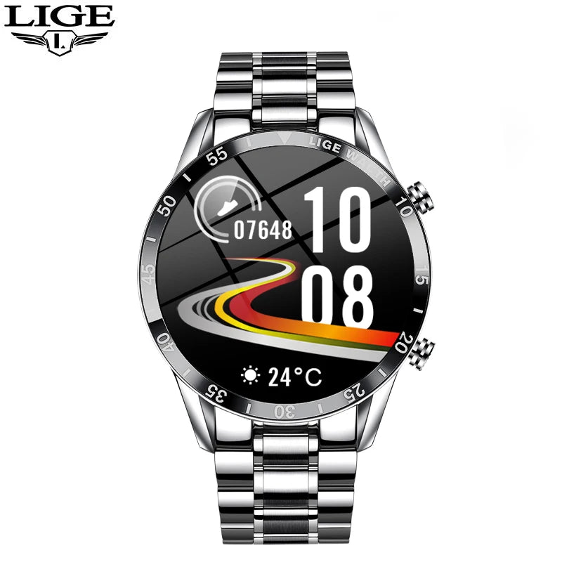 LIGE Stainless Steel Smart Watch Wrist Watch Mature Men Luxury Men Sport Fitness Bluetooth Call Mature Men's Smartwatch Outdoors