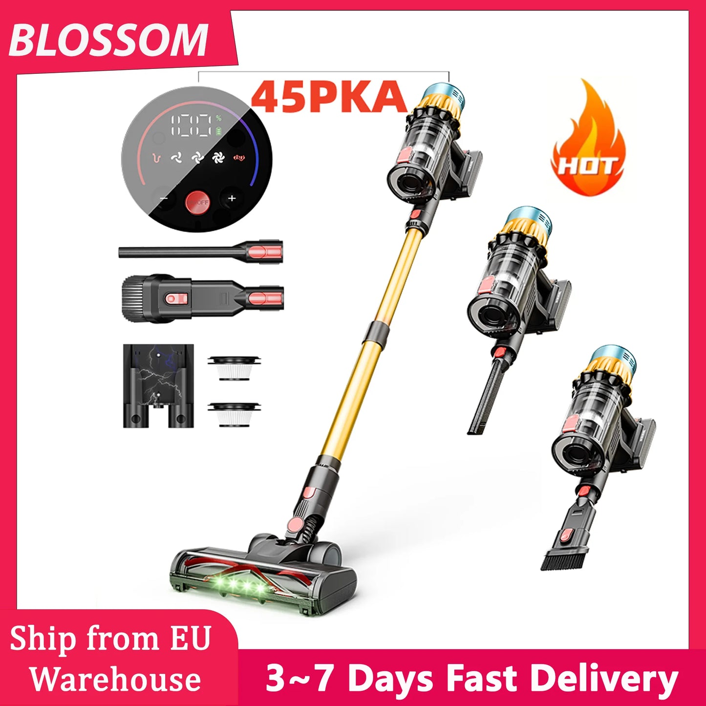 Blossom V22 45kPA Cordless Handheld Vacuum Cleaner Touch Screen Smart Dust Sensor Auto Speed Control for Home Carpet Clean