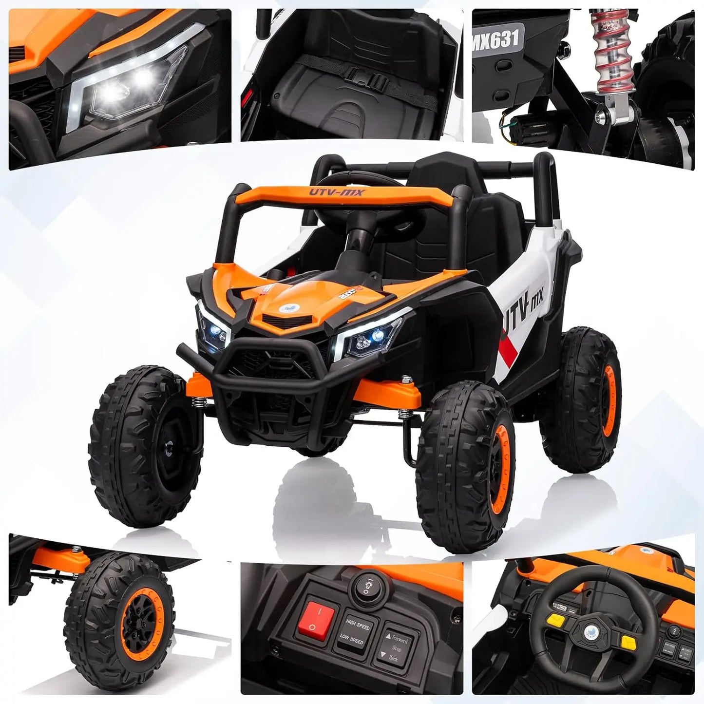 12V UTV Truck Kids Ride On Car Electric Vehicle with 4 Spring Suspension Remote Bluetooth,Music,LED Lights for Ages 3+ Years