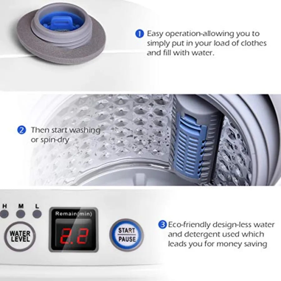 Portable Washing Machine Full Automatic Washer and Dryer Combo with Built-in Pump Drain 8 LBS Capacity Compact Laundry Washer S