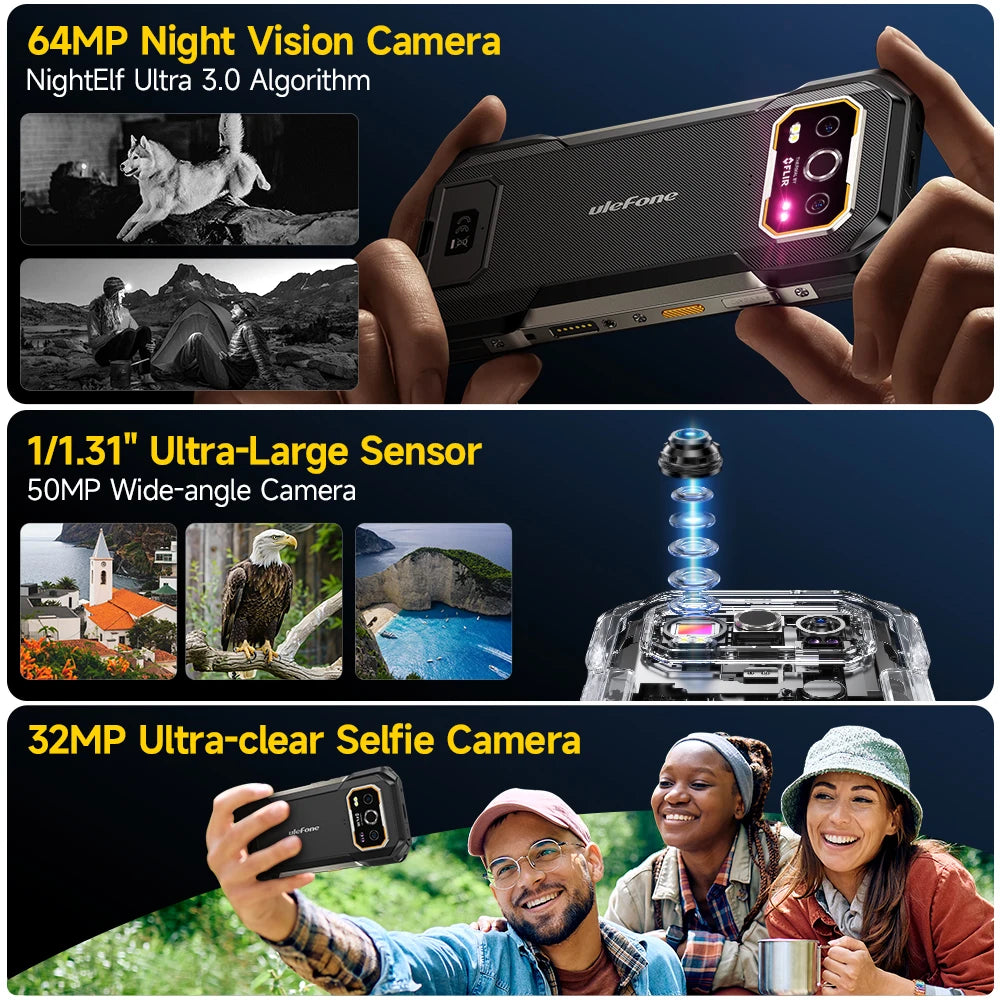 Ulefone Armor 27T Pro 5G THERMAL BY FLIR® Rugged Phone Android 14 10600mAh Smartphone 64MP 6.78" 24GB+256GB Mobile Phone NFC