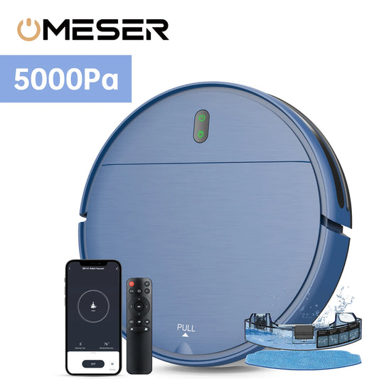 OMESER Blue Robot Vacuum and Mop Combo 2 in 1 Robot Mop and Vacuum 5000Pa Robotic Vacuum Cleaner Floor Carpet Washing Appliance