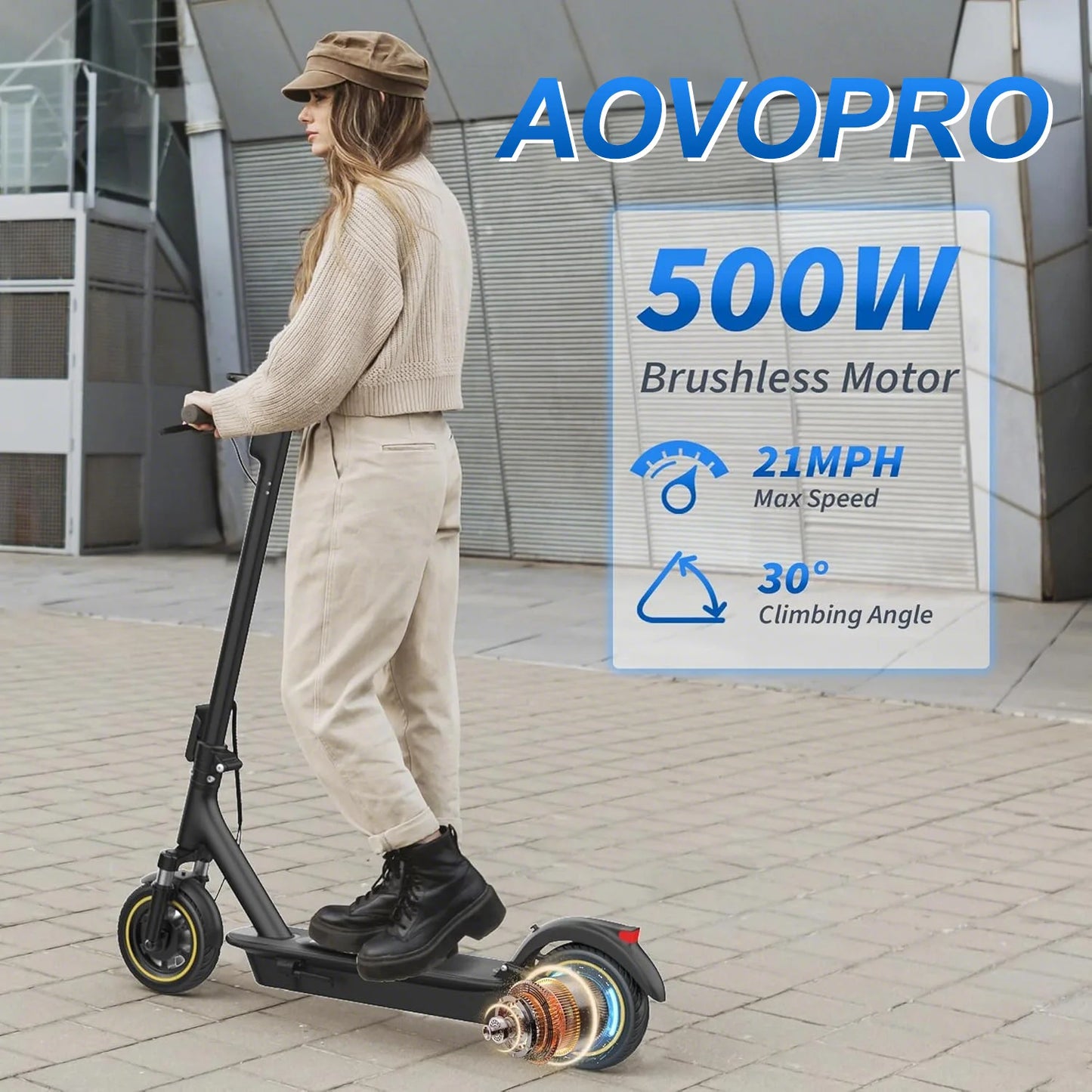 AOVOPRO LP60/LPMAX Electric Scooter 500W Motor 22mph 42V14.5Ah 27Miles Long Range Foldable 10Inch  App Connected EScooter