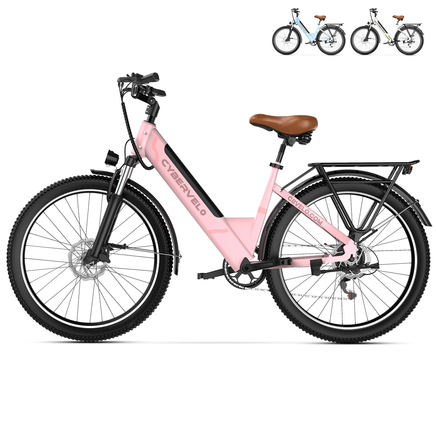 Cybervelo 26" Step-Thru Electric Bike for Adult,1000w Peak Motor 80Miles Range, 14ah Removable Battery City Commute Ebike EK2