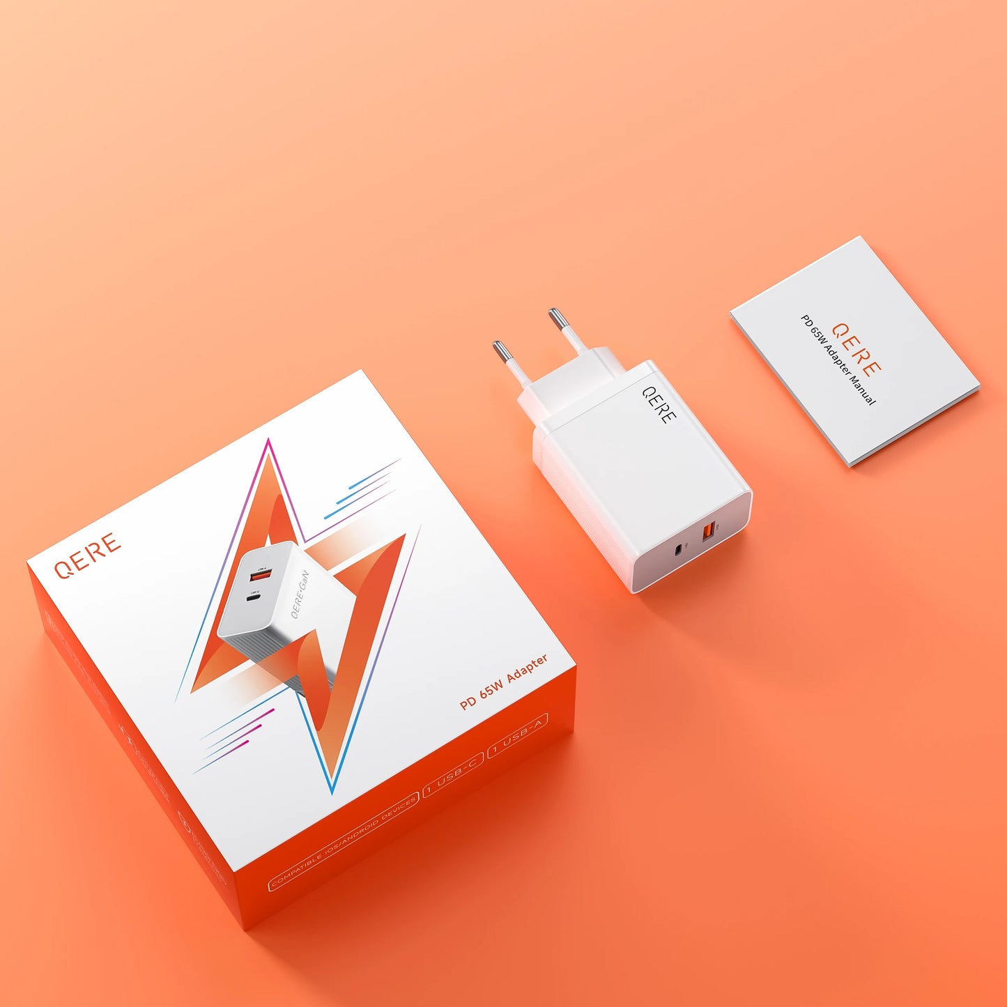 QERE Fast Charger PD 65W GaN Phone Universal Adapters EU Plug Safe Type C USB Intelligent Lightning Fast Charging Mini Portable