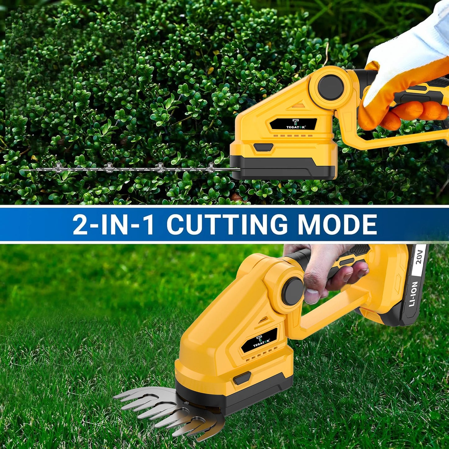 TEGATOK 2-In-1 Electric Hedge Trimmer With Extension Pole Cordless
