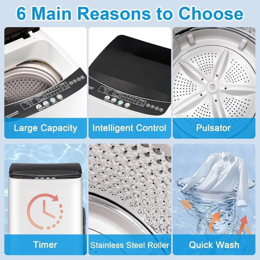 17Lbs Portable Washing Machine with10 Washing Programs 1.6 Cu. Ft. Full Automatic Washer and Spinner Combo Compact Laundry Wash