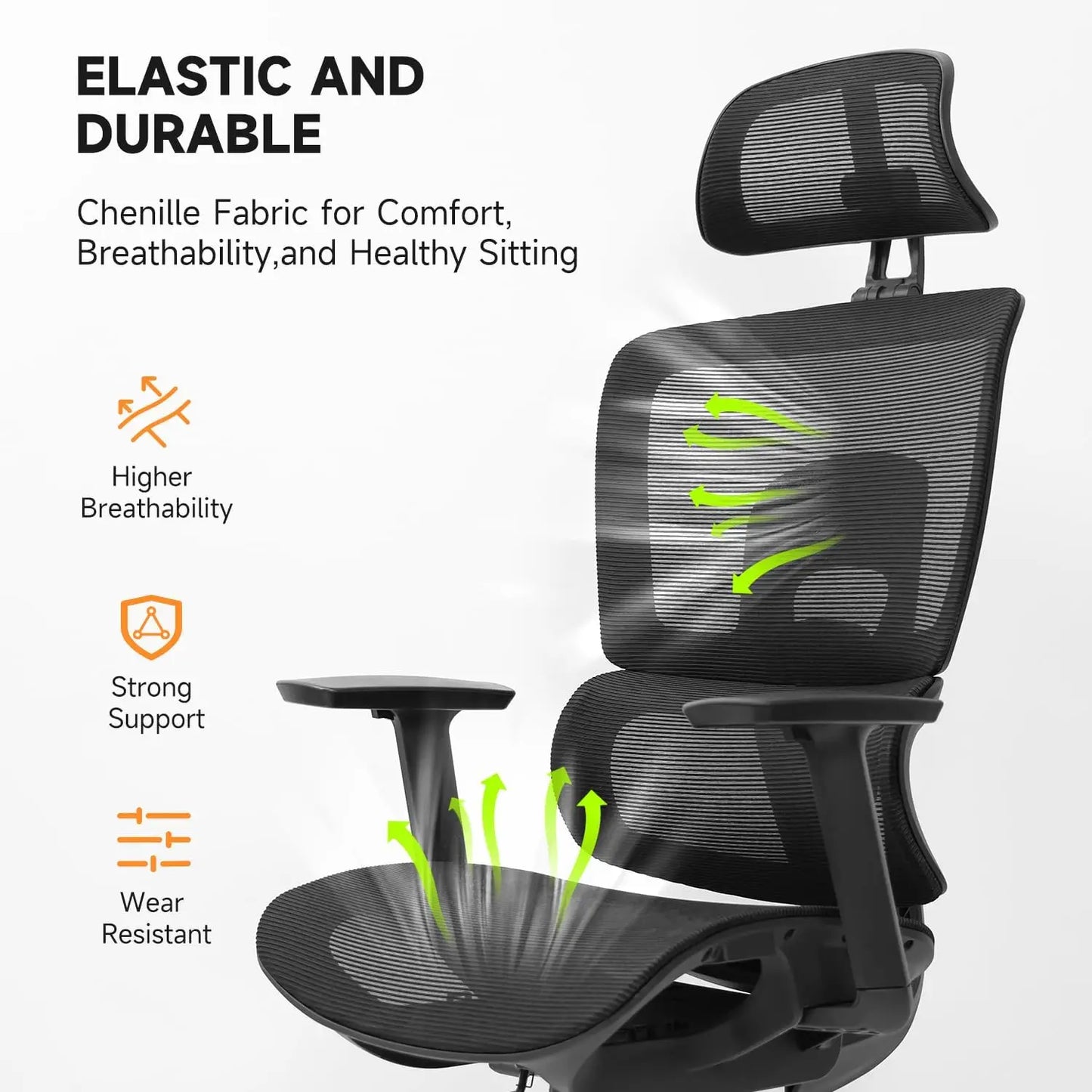 NearHub EC20 Ergonomic Chair for Big and 6'5" Tall Max,400Lbs Computer Desk Heavy-Duty Office Gaming Chair with High-Back Design