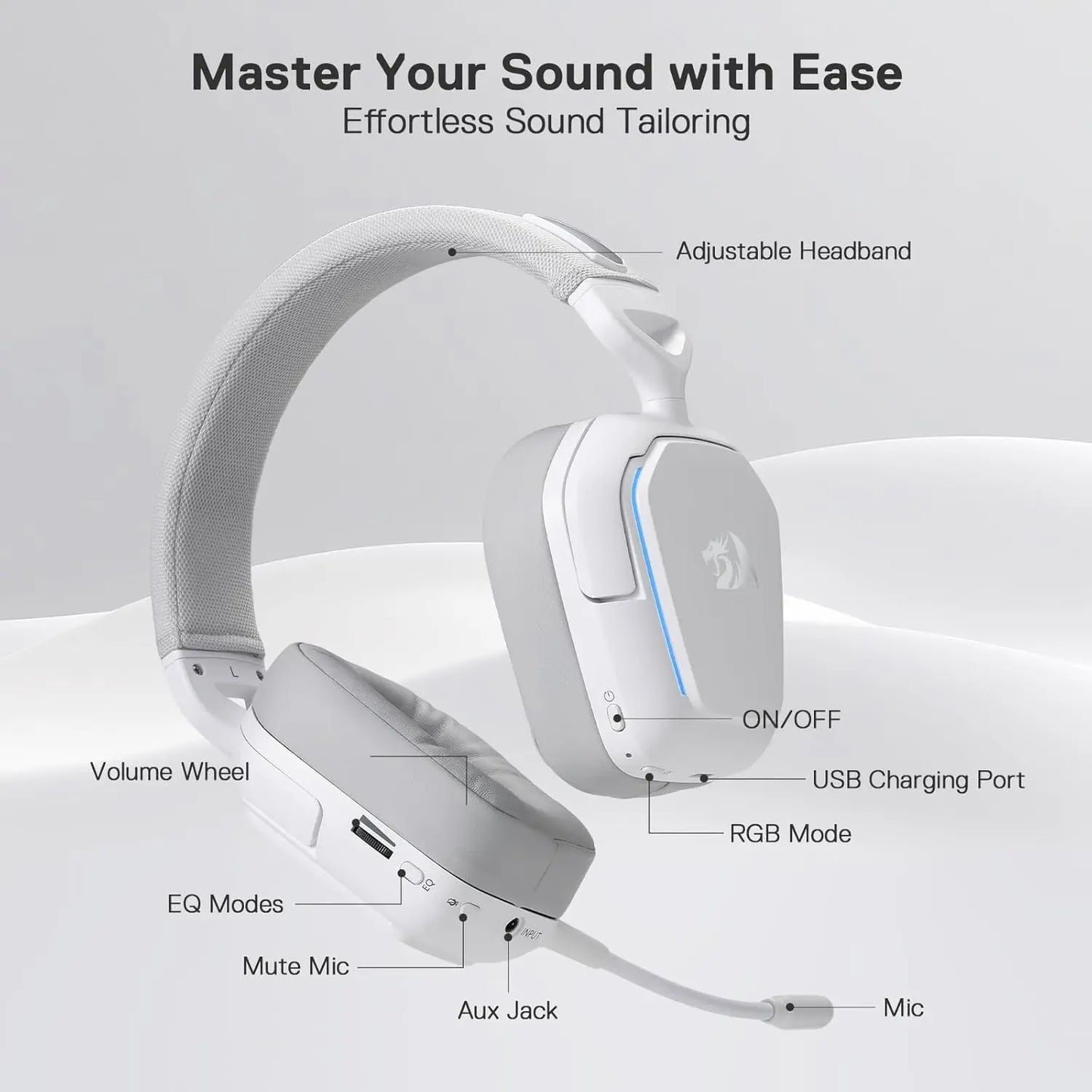 Redragon H868 3-Mode Wireless RGB 7.1 Surround Sound Noise-canceling Microphone Gaming Headset Over-Ear Headphones