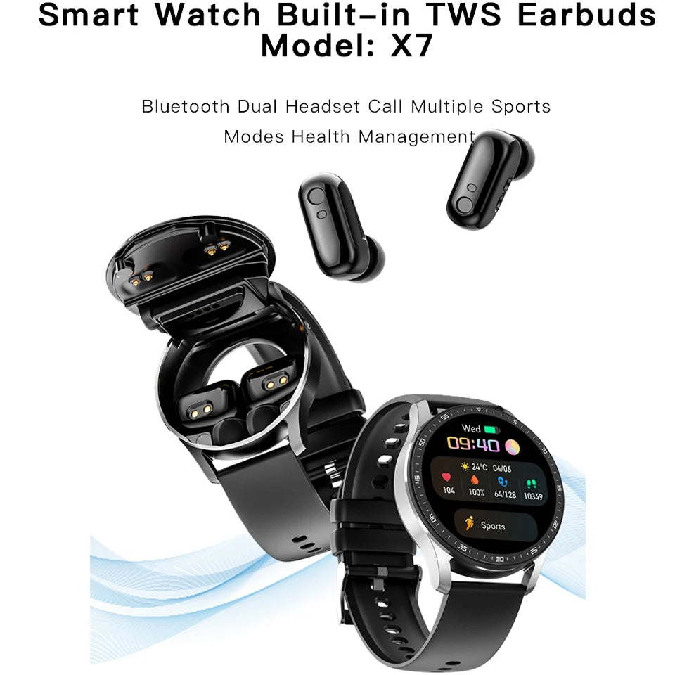 2024 New X10 New Men BlueTooth Headset watch two in one 360*360HD Full Touch Screen SmartWatch Heart Rate Testing Music Watch