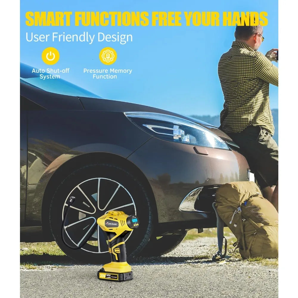 AVID POWER Cordless Tire Inflator Portable Air Compressor, 20V Rechargeable Battery Powered Car Tire Pump w/ 12V DC Adapter,