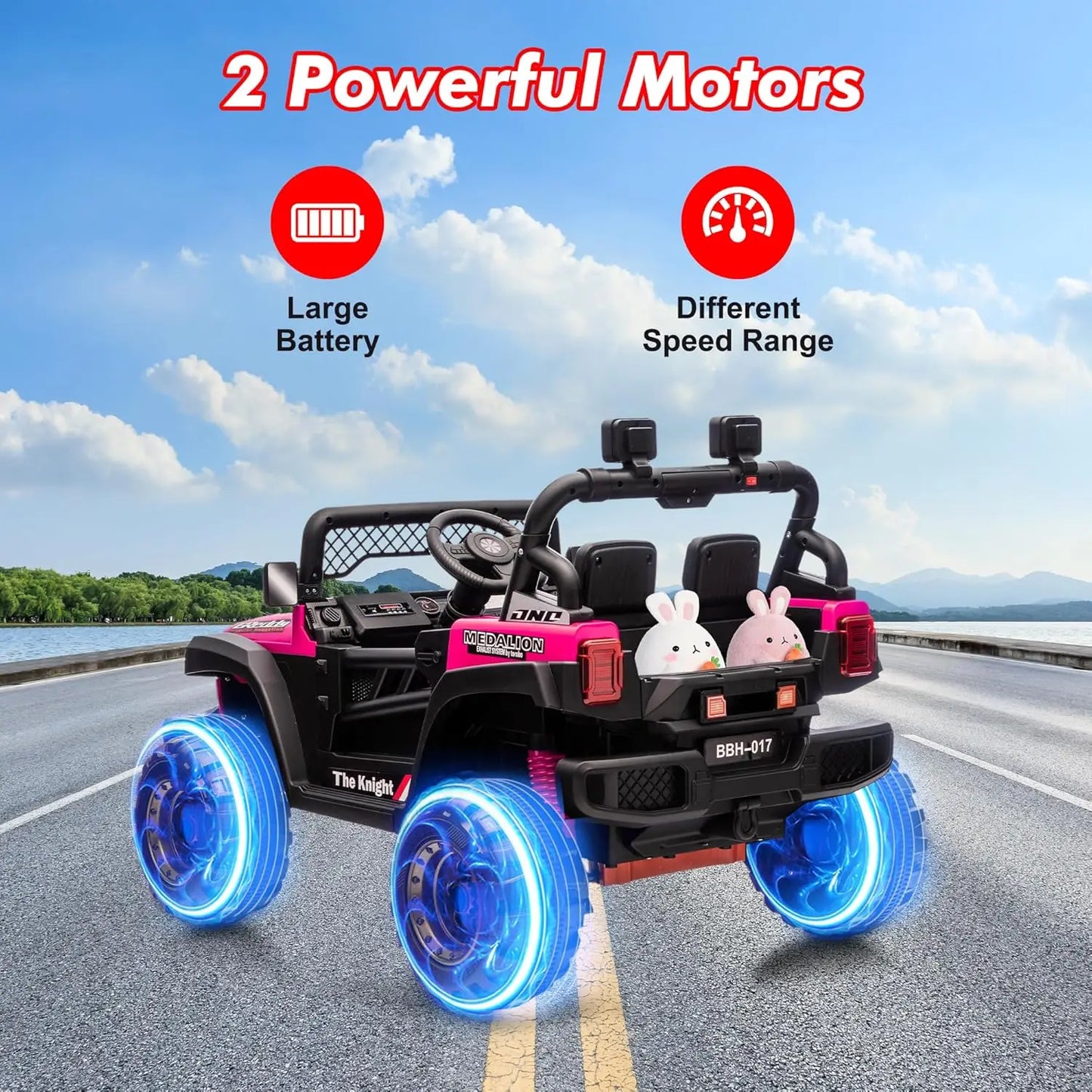 12V Kids Ride On Car,2 Seater Electric Toy Car for Toddlers and Children,with Remote Control, Battery-Powered,Music,Led Lights