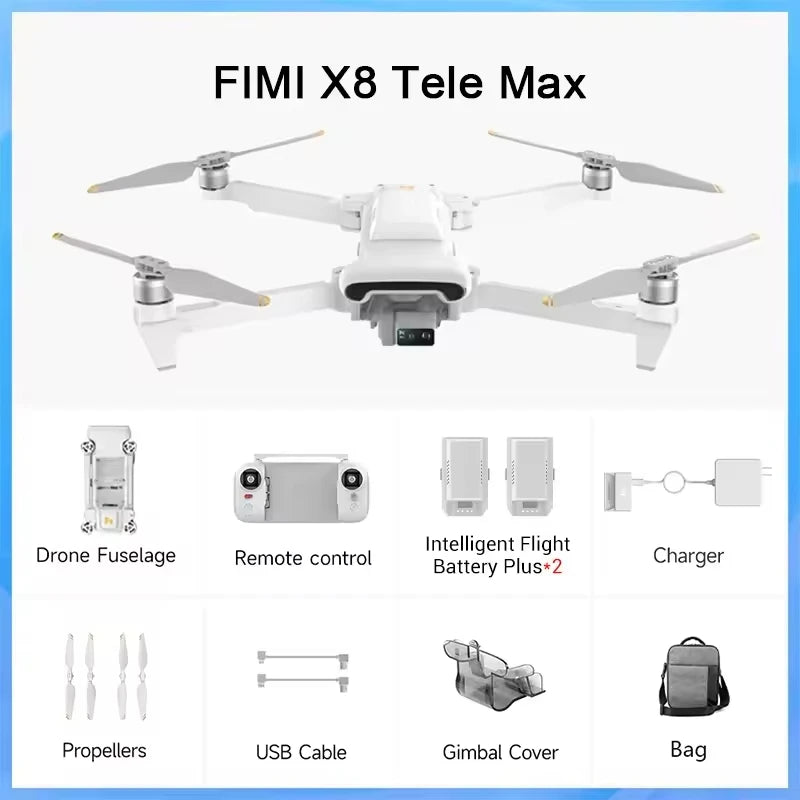 FIMI X8 Tele Max drone Dual Sony Cameras 4K 60fps 5.0 Roklink 20km range 3-axis Gimbal GPS AI Super Night Video rc Quadcopter