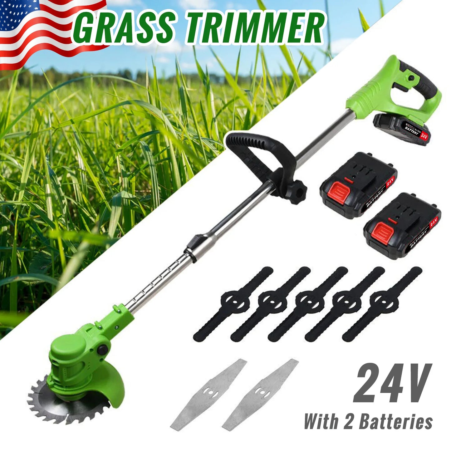 Weed Trimmer Lawn Electric Brushles 2-in-1 Cordless String Grass Trimmer Cutter Fast Charger With 2 xBattery for Yard Garden