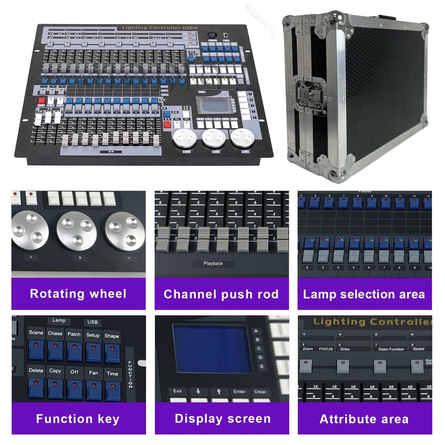 POLET 1024DMX Console With Flight case Weddings Concer DJ Controller dmx512 Church Light Par Stage Light Series DJ Club moving