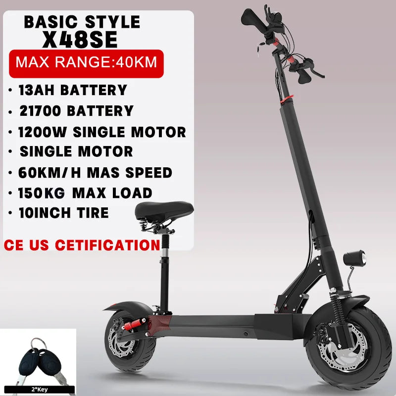 35-53MPH ELectric Scooter for Adults SINGLE/DUAL MOTOR Folding E Scooter with Removable Seat 10/11inch Street/Off-Road Tire
