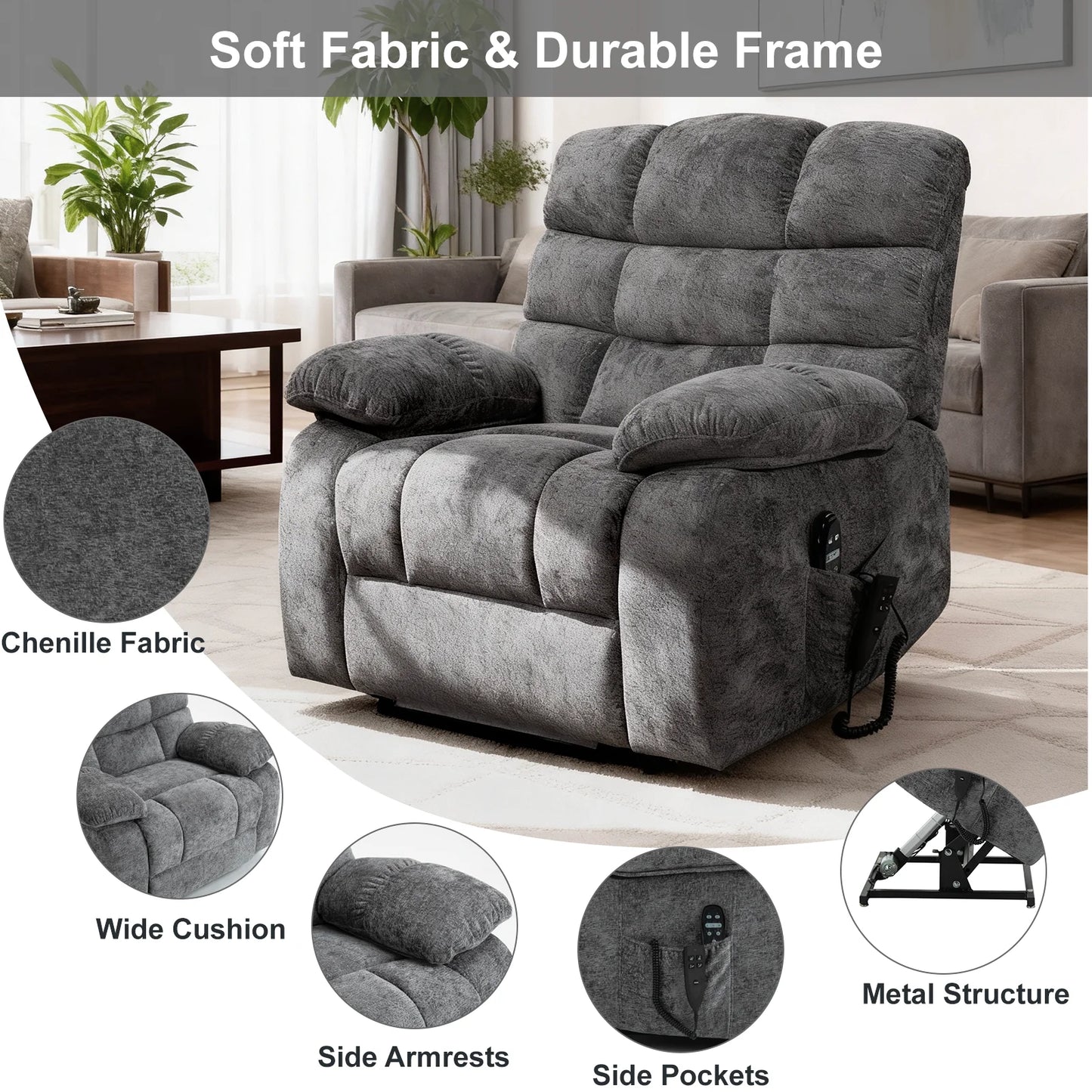 Redlife Oversized Recliner Chair with Heat and Massage, Power Lift Recliner Chair for Elderly Large Electric Recliners for Adult