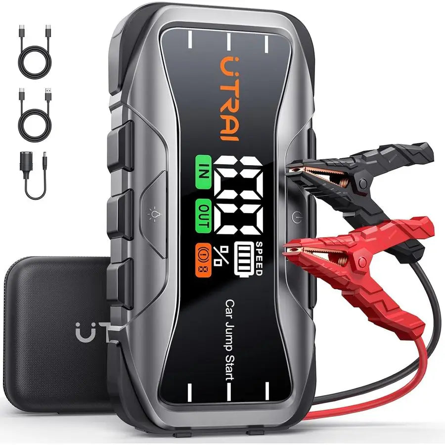 8000A Portable Jump Starter for Car, 12V Battery Jumper 27000mAh Jump Box for All Gas and 12L Diesel Engines, 65W Fast Charging