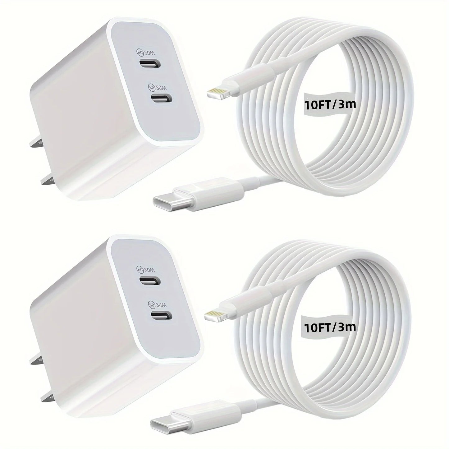 2Packs For IPhone Charger Fast Charging, 40W Dual USB C Wall Charger With 10FT USB C Lightning Cable For IPhone14/13/12/11 Pro