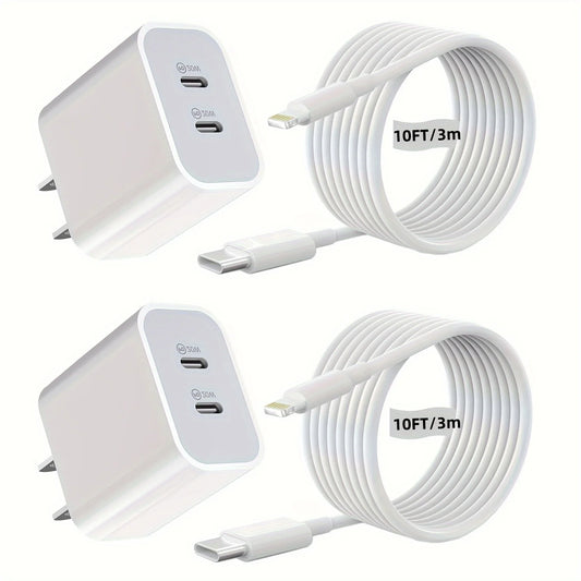 2Packs For IPhone Charger Fast Charging, 40W Dual USB C Wall Charger With 10FT USB C Lightning Cable For IPhone14/13/12/11 Pro