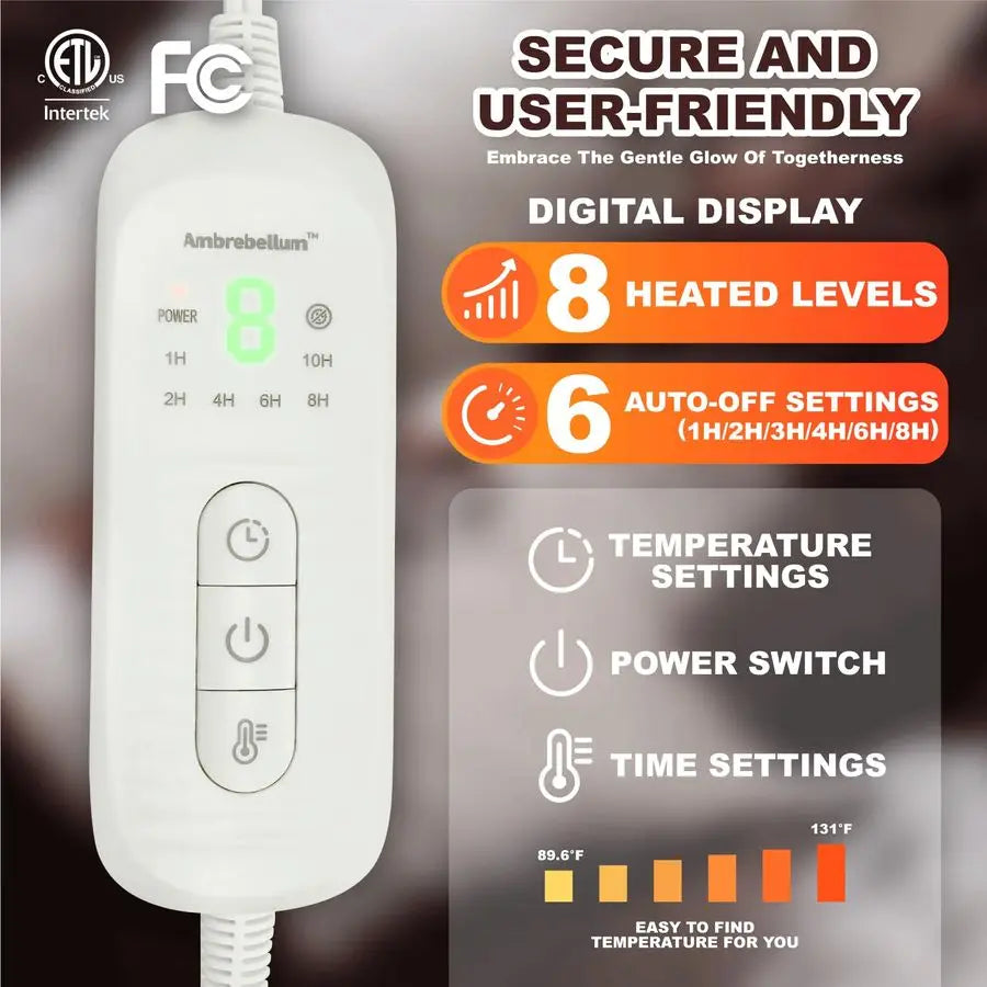 Print Heating Throw Blankets Luxurious Western Soft Bubble Faux Rabbit Fur 8 Heat Settings Overheat Protection Quick Heating Ele