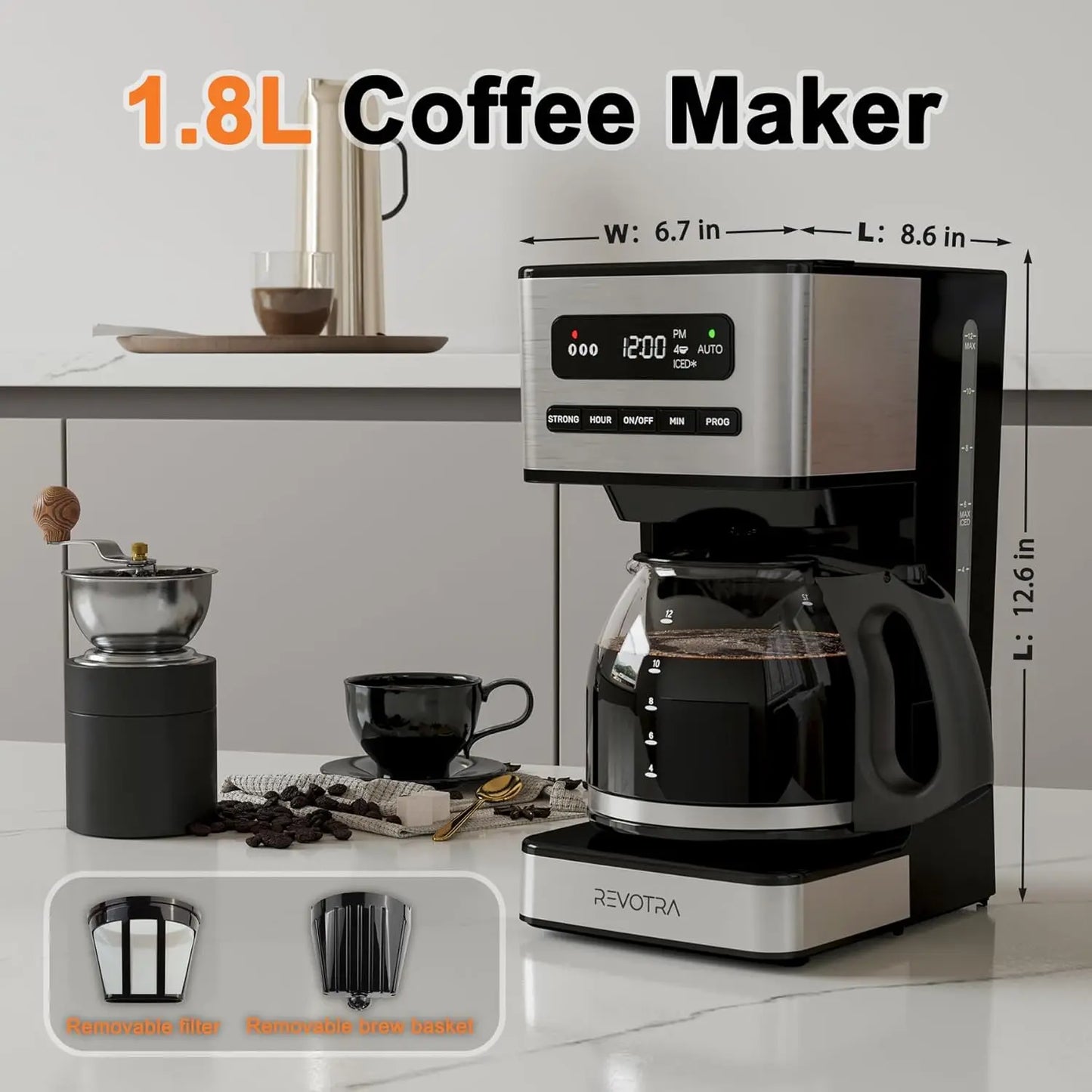12-Cup Programmable Coffee Maker with Strong Brew, 24H Timer, Auto Shut-Off, Keep Warm, Pause & Serve