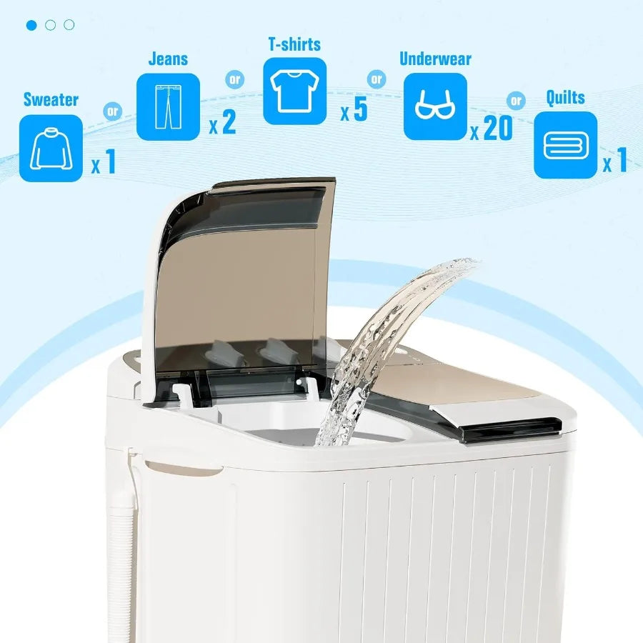 Compact 17.6lbs Portable Washing Machine with Spin Dryer Combo for Efficient Laundry Solutions in Camping Trips Small Apartment