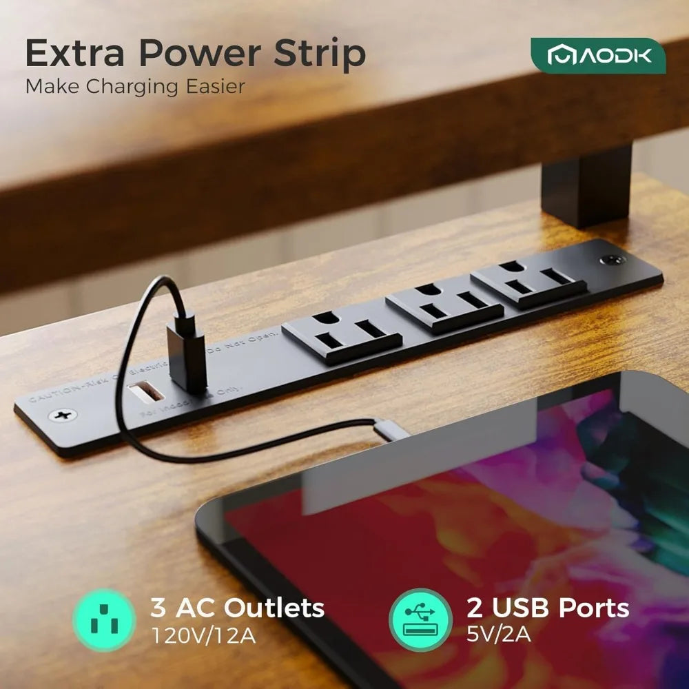 Electric Standing Desk with Drawers & Keyboard Tray, 55 Inch Height Adjustable Gaming Desk with Power Outlets & LED Lights, Sit